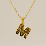 Gold color / 1 Piece Classic Bark Grain Unique Letter M Stainless Steel  Gold Color Unisex Pendant Necklaces Picture13